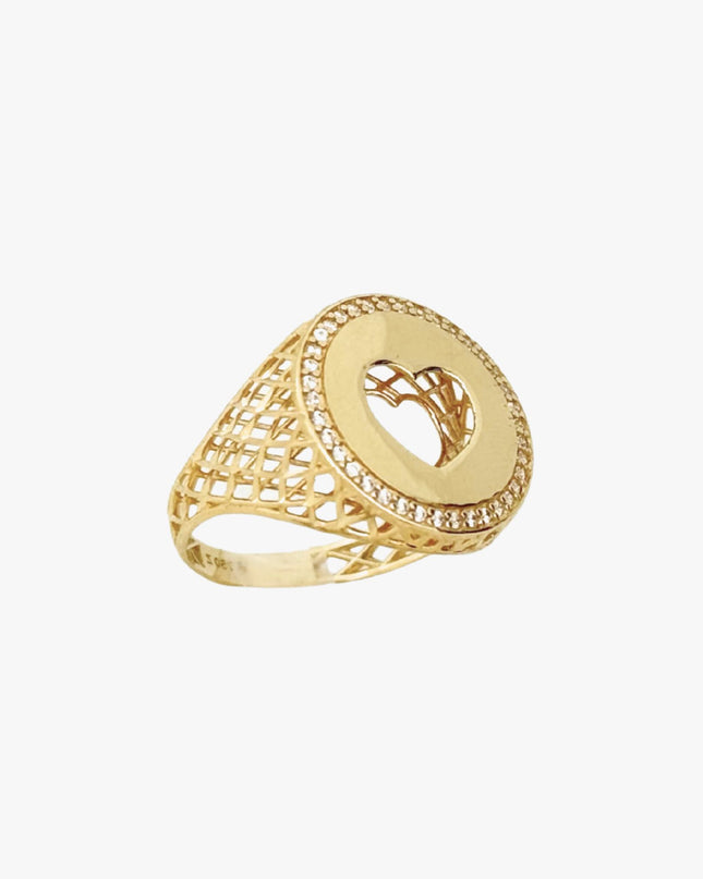 Anel Coração Brilhoso em Ouro  Amarelo 18K
