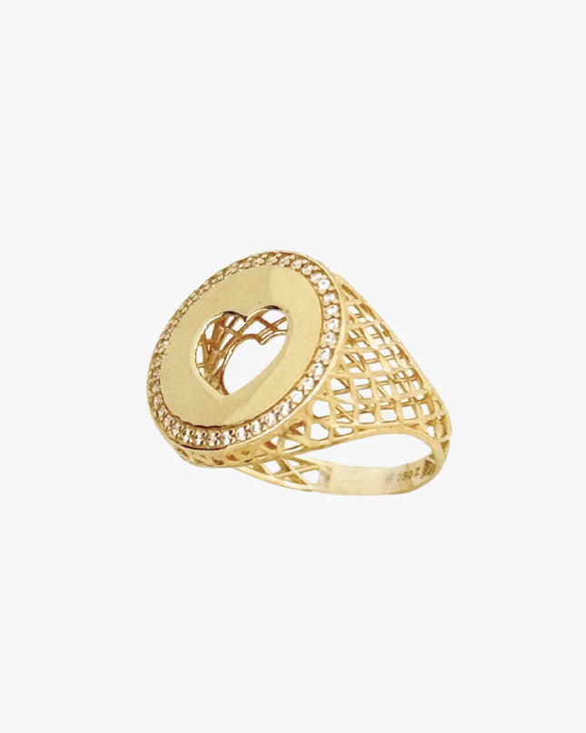 Anel Coração Brilhoso em Ouro  Amarelo 18K