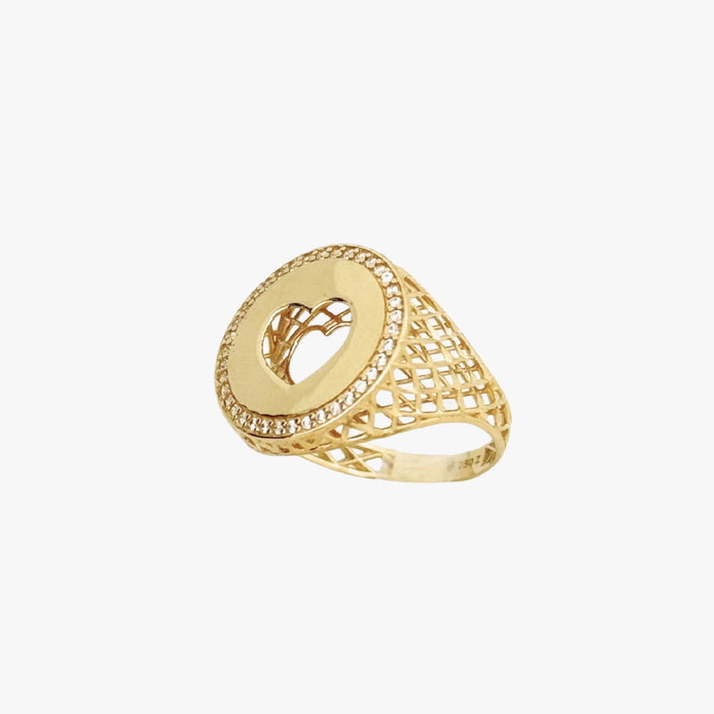 Anel Coração Brilhoso em Ouro  Amarelo 18K