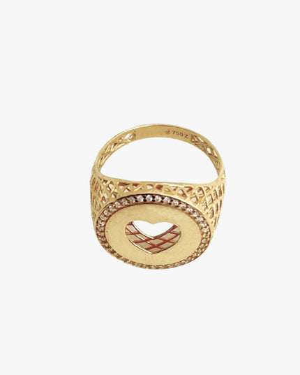 Anel Coração Brilhoso em Ouro  Amarelo 18K