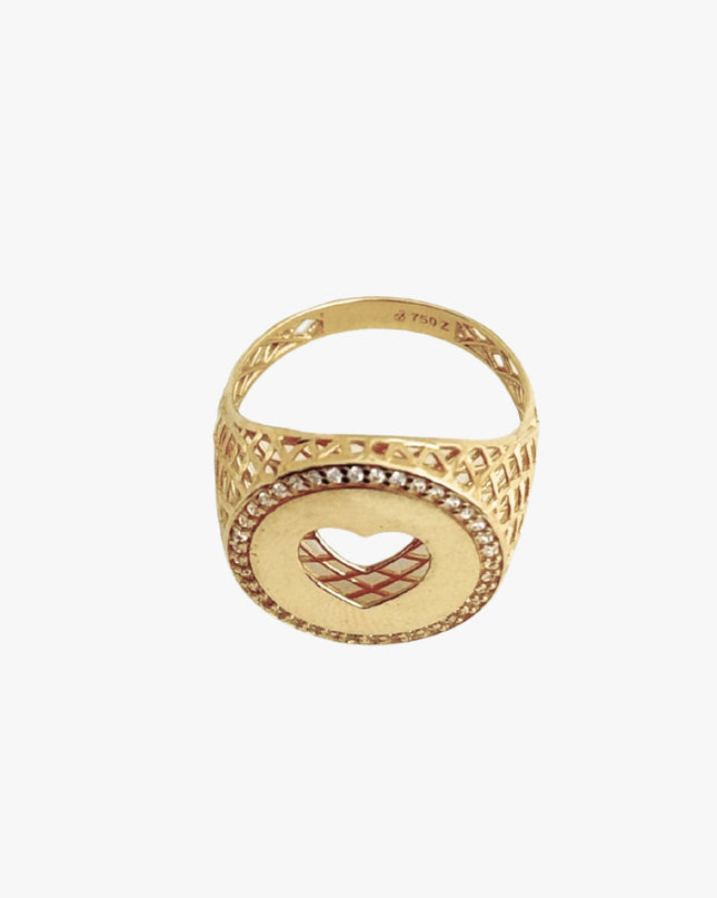 Anel Coração Brilhoso em Ouro  Amarelo 18K