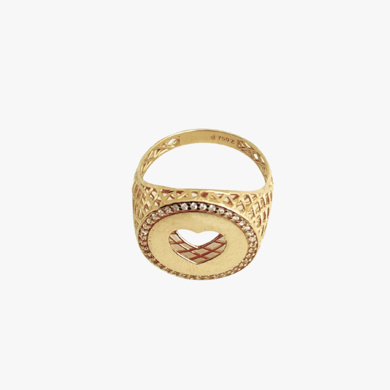 Anel Coração Brilhoso em Ouro  Amarelo 18K