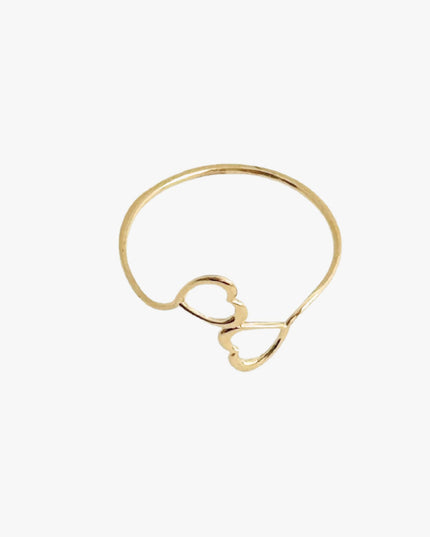 Anel 2 Corações em Ouro Amarelo 18K