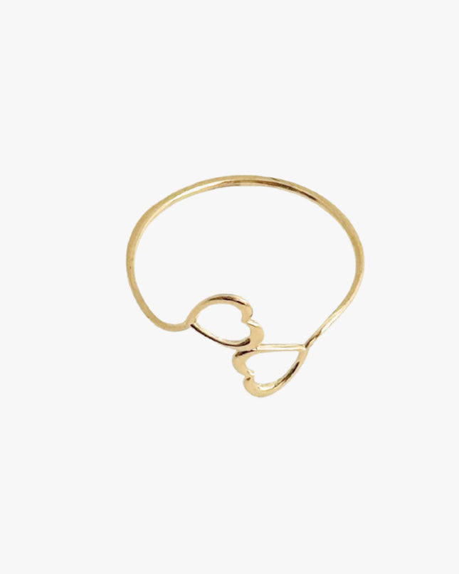 Anel 2 Corações em Ouro Amarelo 18K
