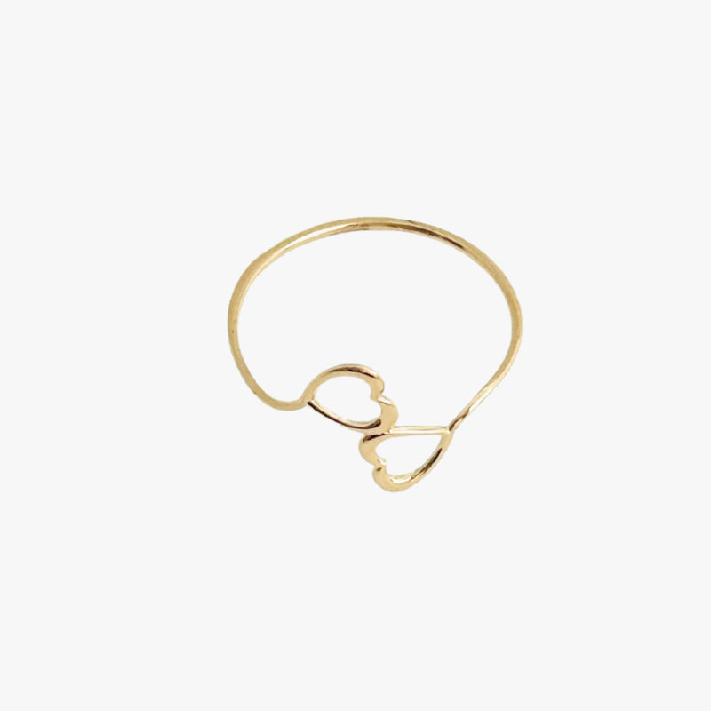 Anel 2 Corações em Ouro Amarelo 18K