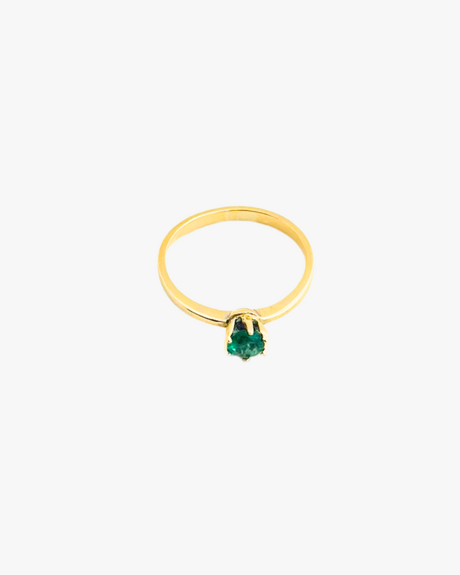 Anel com Esmeralda Redonda em Ouro Amarelo 18K