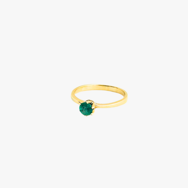 Anel com Esmeralda Redonda em Ouro Amarelo 18K