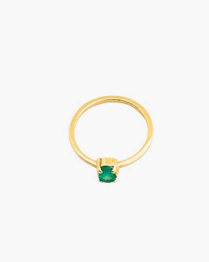 Anel com Esmeralda Redonda em Ouro Amarelo 18K