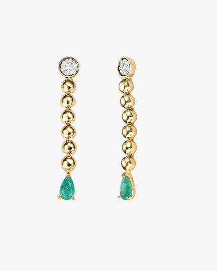 Brinco Gota de Esmeralda com Diamantes em Ouro Amarelo 18K