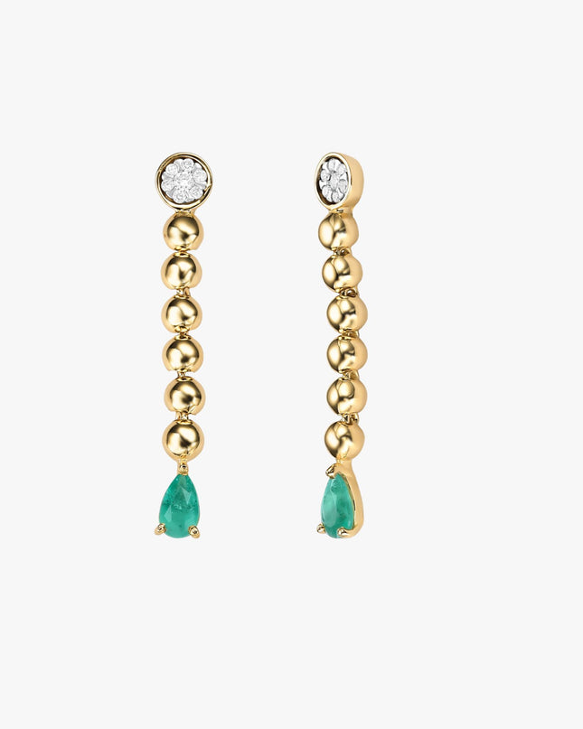 Brinco Gota de Esmeralda com Diamantes em Ouro Amarelo 18K