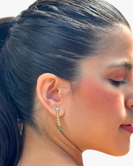 Brinco Gota de Esmeralda com Diamantes em Ouro Amarelo 18K