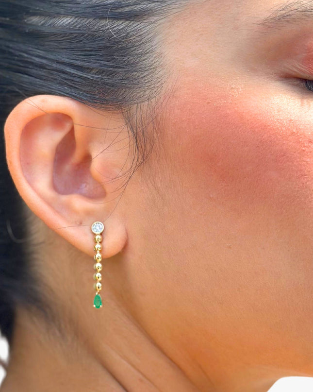 Brinco Gota de Esmeralda com Diamantes em Ouro Amarelo 18K