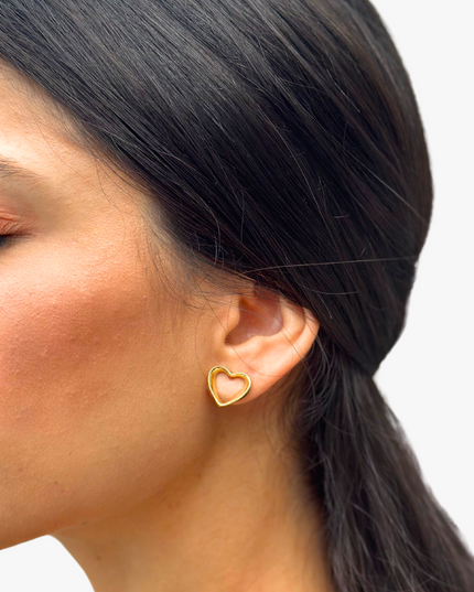 Brinco Coração Vazado em Ouro Amarelo 18K