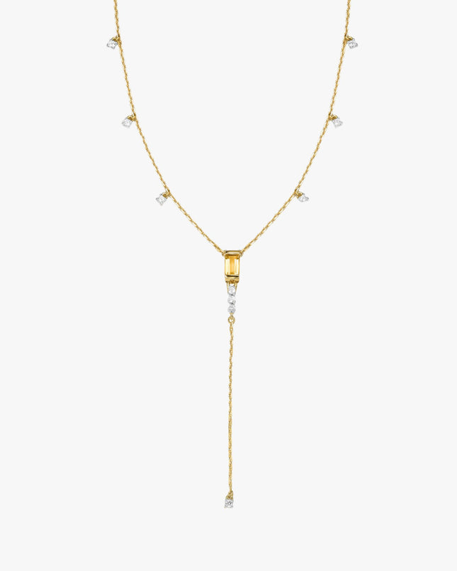 Colar Brilho de Citrino com  Topázio Branco em Ouro  Amarelo 18K