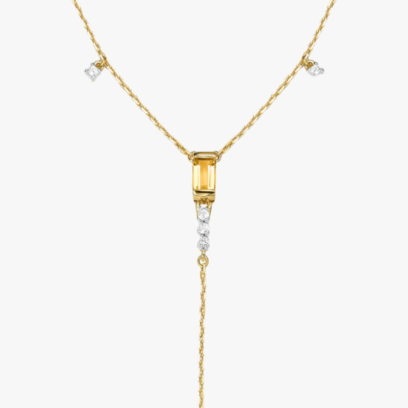 Colar Brilho de Citrino com  Topázio Branco em Ouro  Amarelo 18K