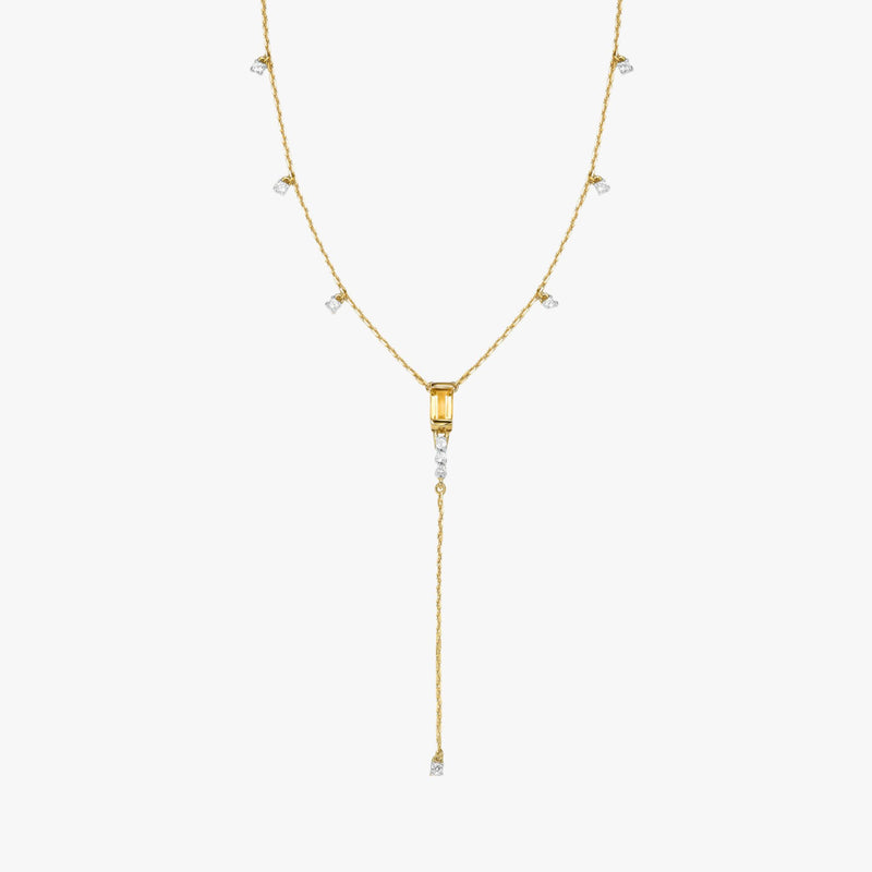 Colar Brilho de Citrino com  Topázio Branco em Ouro  Amarelo 18K