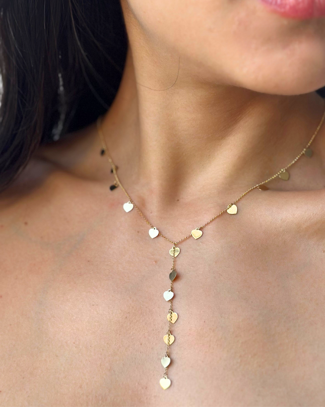 Colar Gravata Corações em Ouro  Amarelo 18K
