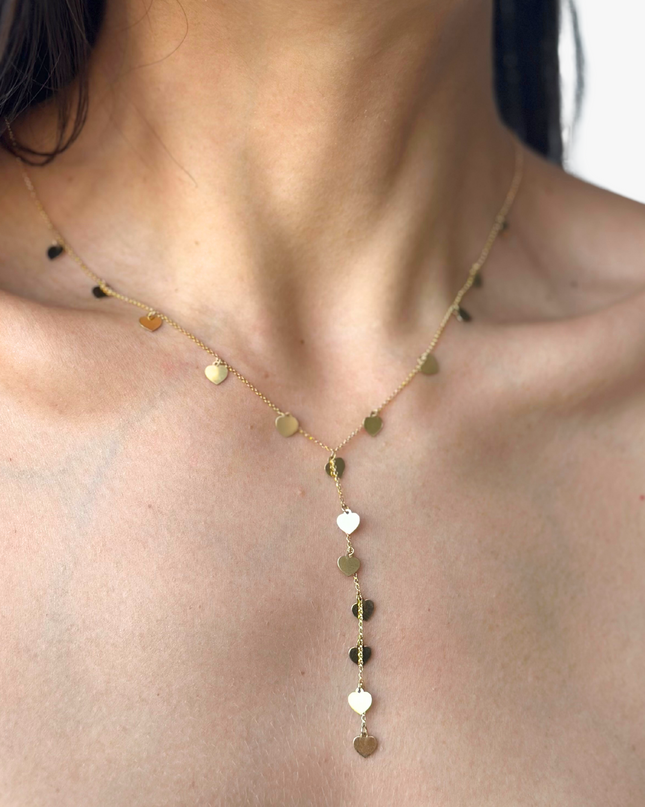 Colar Gravata Corações em Ouro  Amarelo 18K
