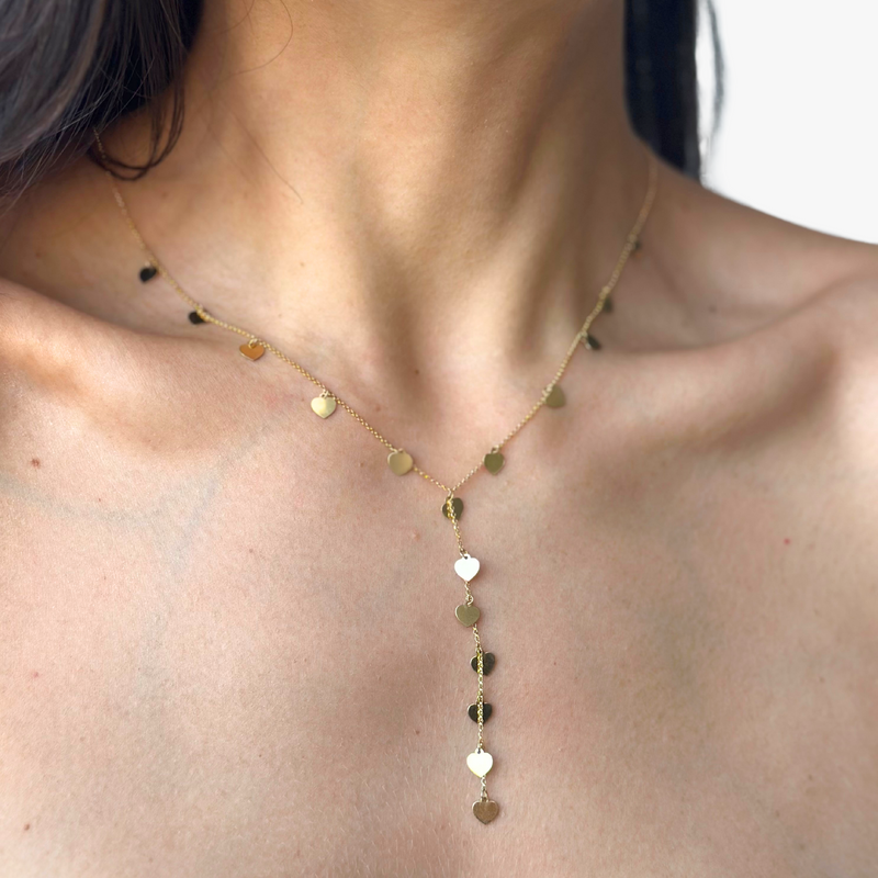 Colar Gravata Corações em Ouro  Amarelo 18K