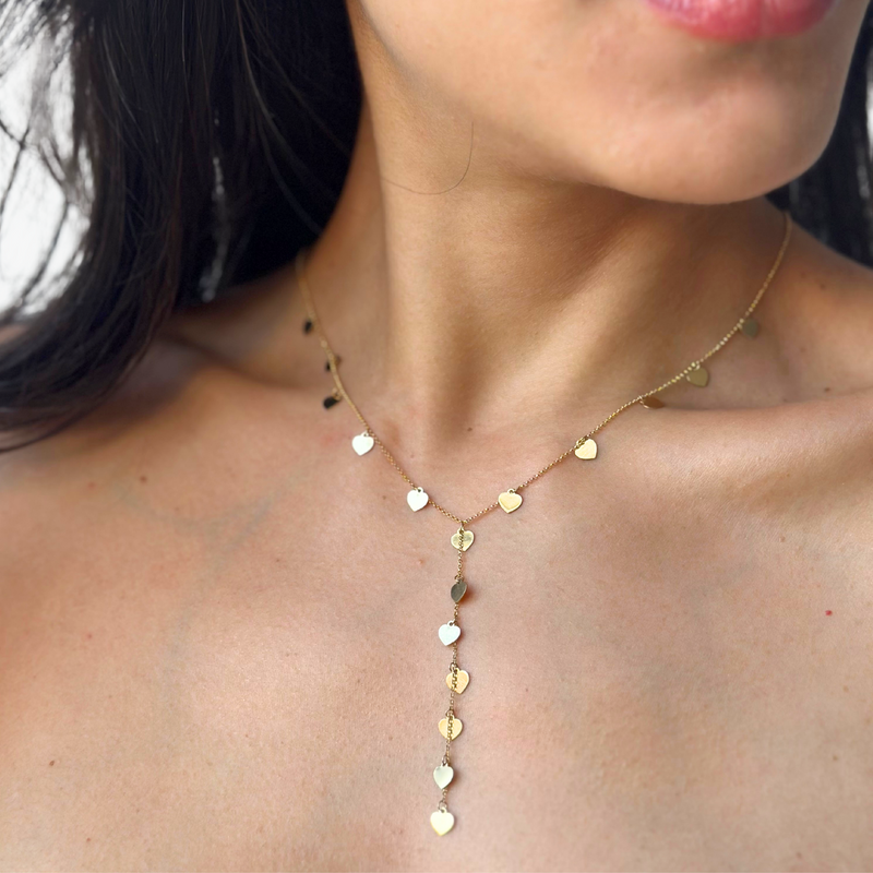 Colar Gravata Corações em Ouro  Amarelo 18K