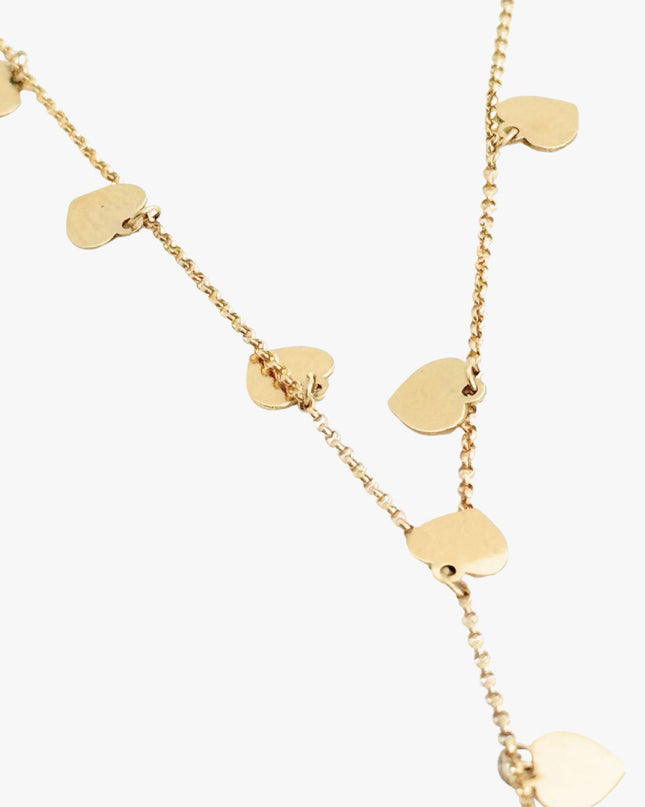 Colar Gravata Corações em Ouro  Amarelo 18K