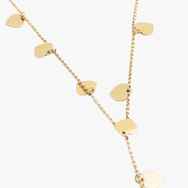 Colar Gravata Corações em Ouro  Amarelo 18K
