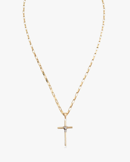 Colar Religioso Cruz em Ouro Amarelo e Ouro Branco 18K
