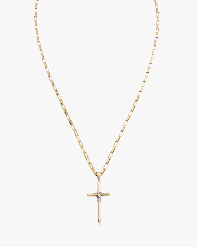 Colar Religioso Cruz em Ouro Amarelo e Ouro Branco 18K
