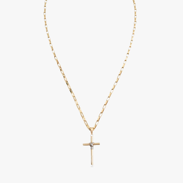 Colar Religioso Cruz em Ouro Amarelo e Ouro Branco 18K
