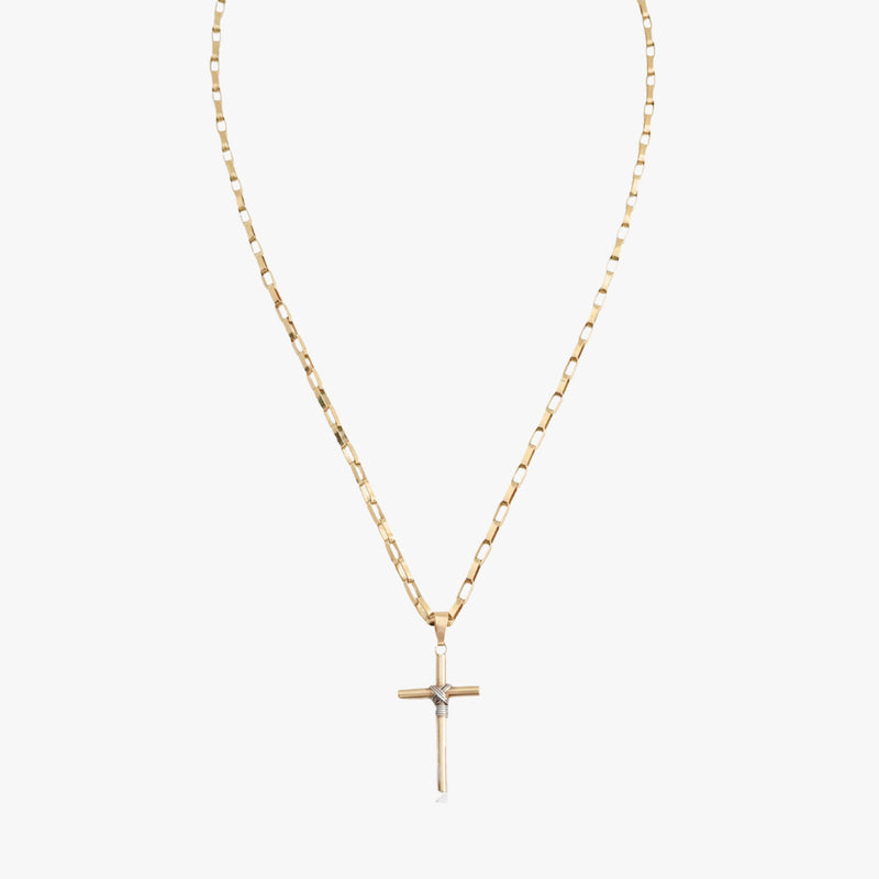 Colar Religioso Cruz em Ouro Amarelo e Ouro Branco 18K