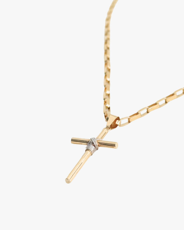 Colar Religioso Cruz em Ouro Amarelo e Ouro Branco 18K