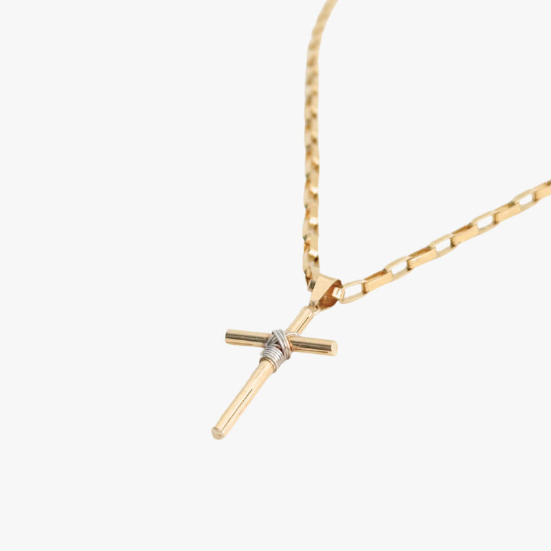 Colar Religioso Cruz em Ouro Amarelo e Ouro Branco 18K