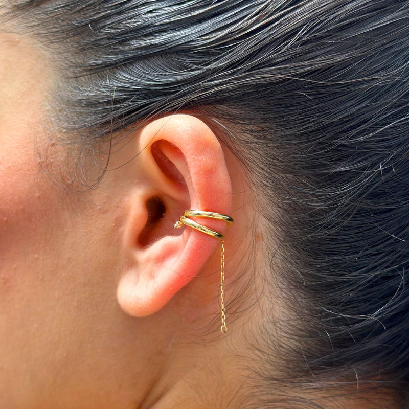 Piercing Fake com Diamantes em Ouro Amarelo 18K