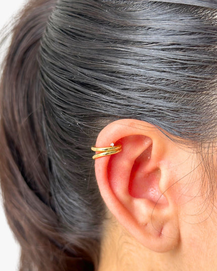 Piercing Fake com Diamantes em Ouro Amarelo 18K