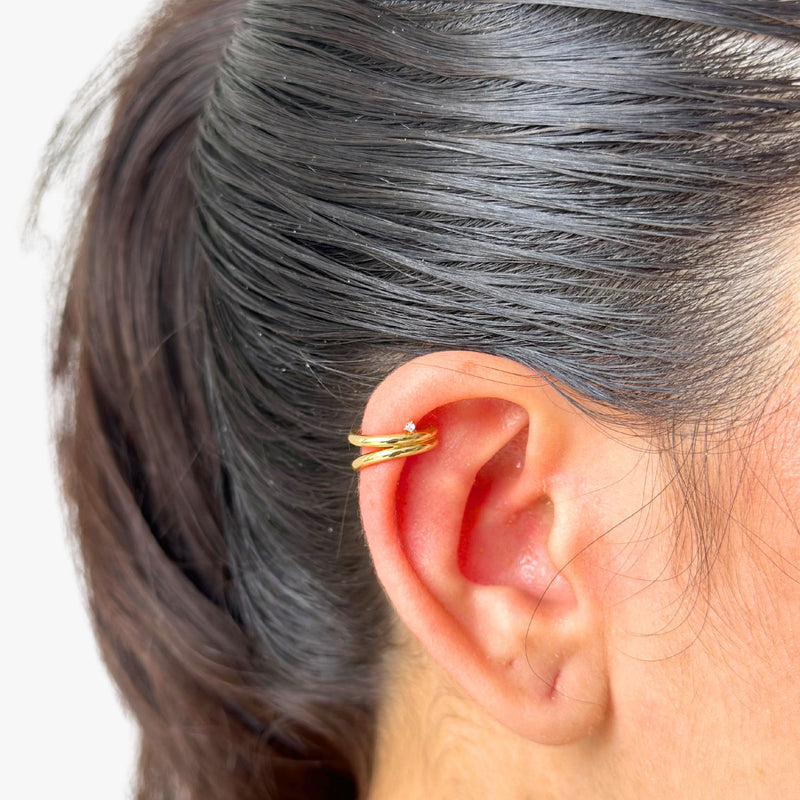Piercing Fake com Diamantes em Ouro Amarelo 18K