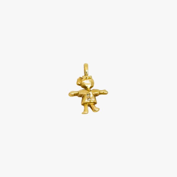 Pingente Menina Alto-Relevo com Diamantes em Ouro Amarelo 18K