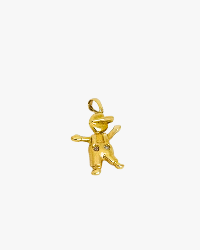 Pingente Menino Alto-Relevo com Diamantes em Ouro Amarelo 18K