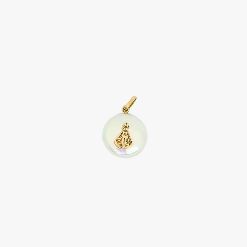 Pingente Nossa Senhora em  Ouro Amarelo 18K com  Madrepérola