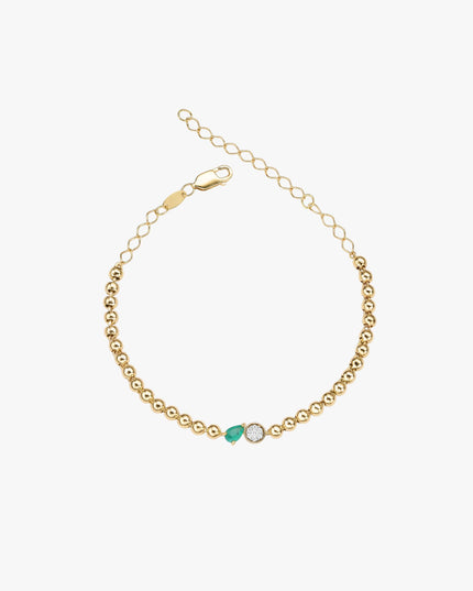Pulseira Gota de Esmeralda com Diamantes em Ouro  Amarelo 18K