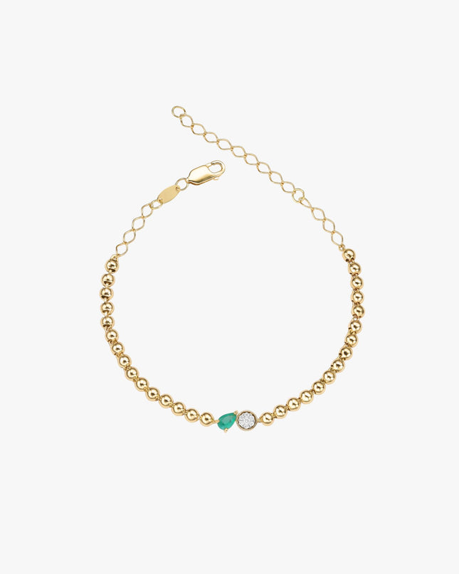 Pulseira Gota de Esmeralda com Diamantes em Ouro  Amarelo 18K