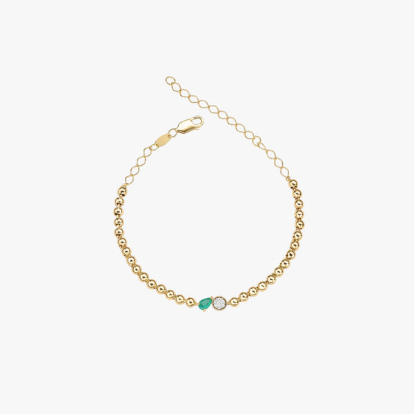 Pulseira Gota de Esmeralda com Diamantes em Ouro  Amarelo 18K