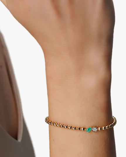 Pulseira Gota de Esmeralda com Diamantes em Ouro  Amarelo 18K