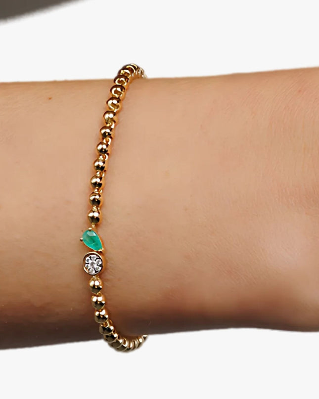 Pulseira Gota de Esmeralda com Diamantes em Ouro  Amarelo 18K