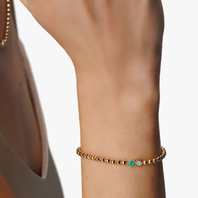 Pulseira Gota de Esmeralda com Diamantes em Ouro  Amarelo 18K