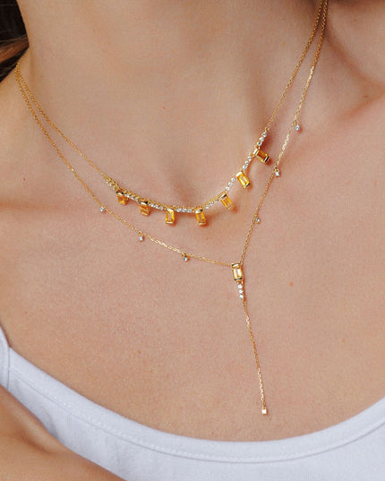 Colar Brilho de Citrino com  Topázio Branco em Ouro  Amarelo 18K