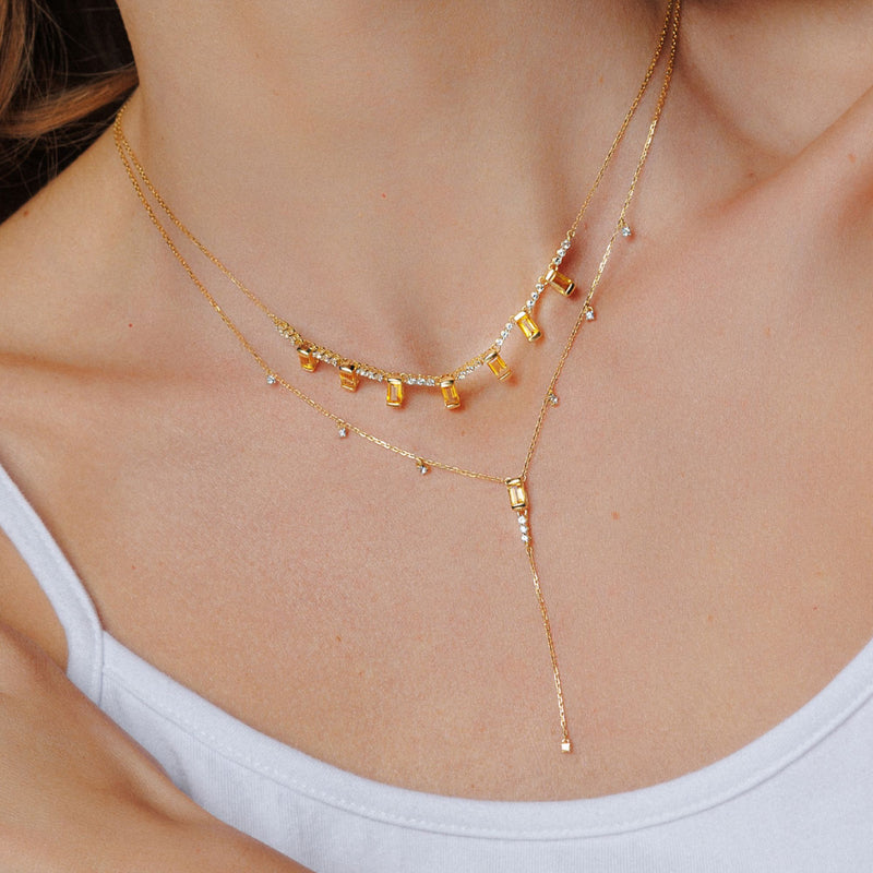 Colar Brilho de Citrino com  Topázio Branco em Ouro  Amarelo 18K