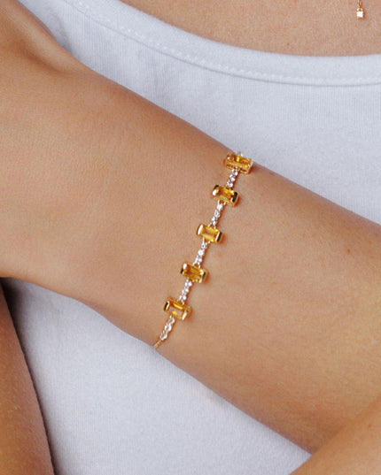 Pulseira de Citrino com Topázio Branco em Ouro Amarelo 18K