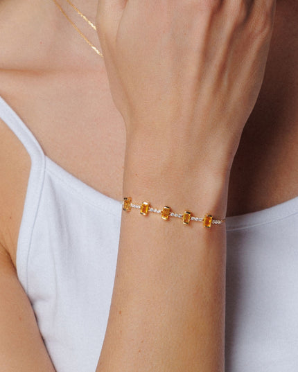 Pulseira de Citrino com Topázio Branco em Ouro Amarelo 18K