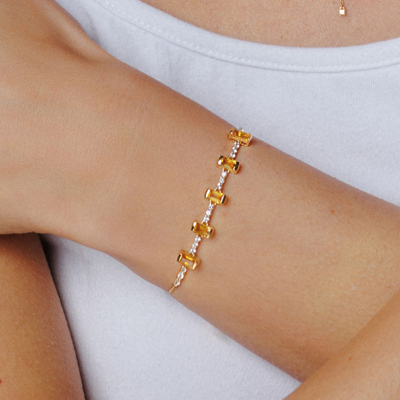Pulseira de Citrino com Topázio Branco em Ouro Amarelo 18K