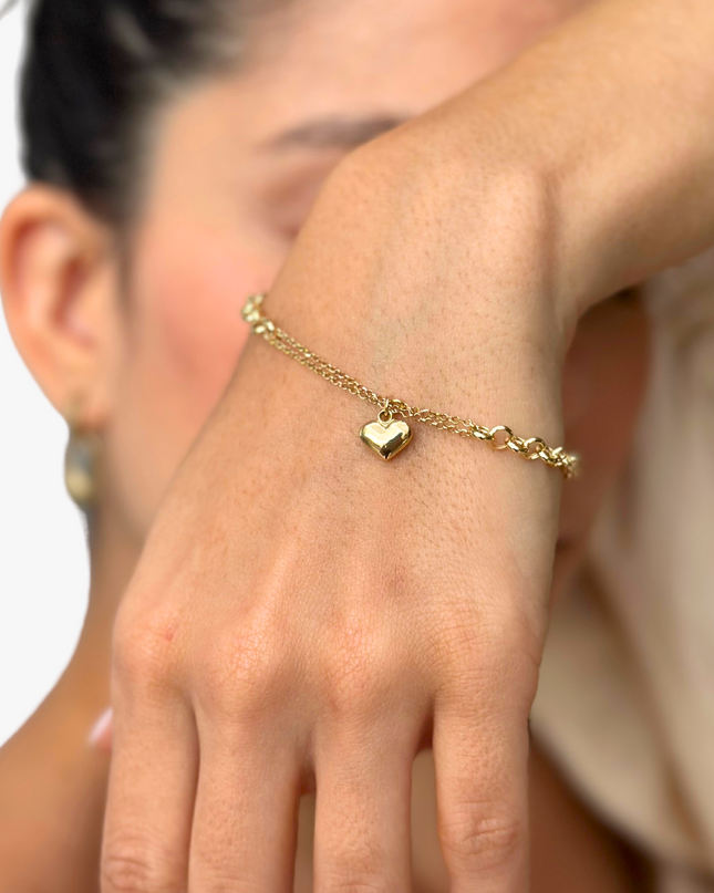Pulseira com Coração em Ouro Amarelo 18K